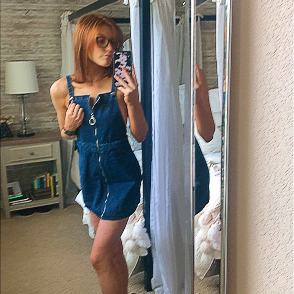 overall denim zip up dress